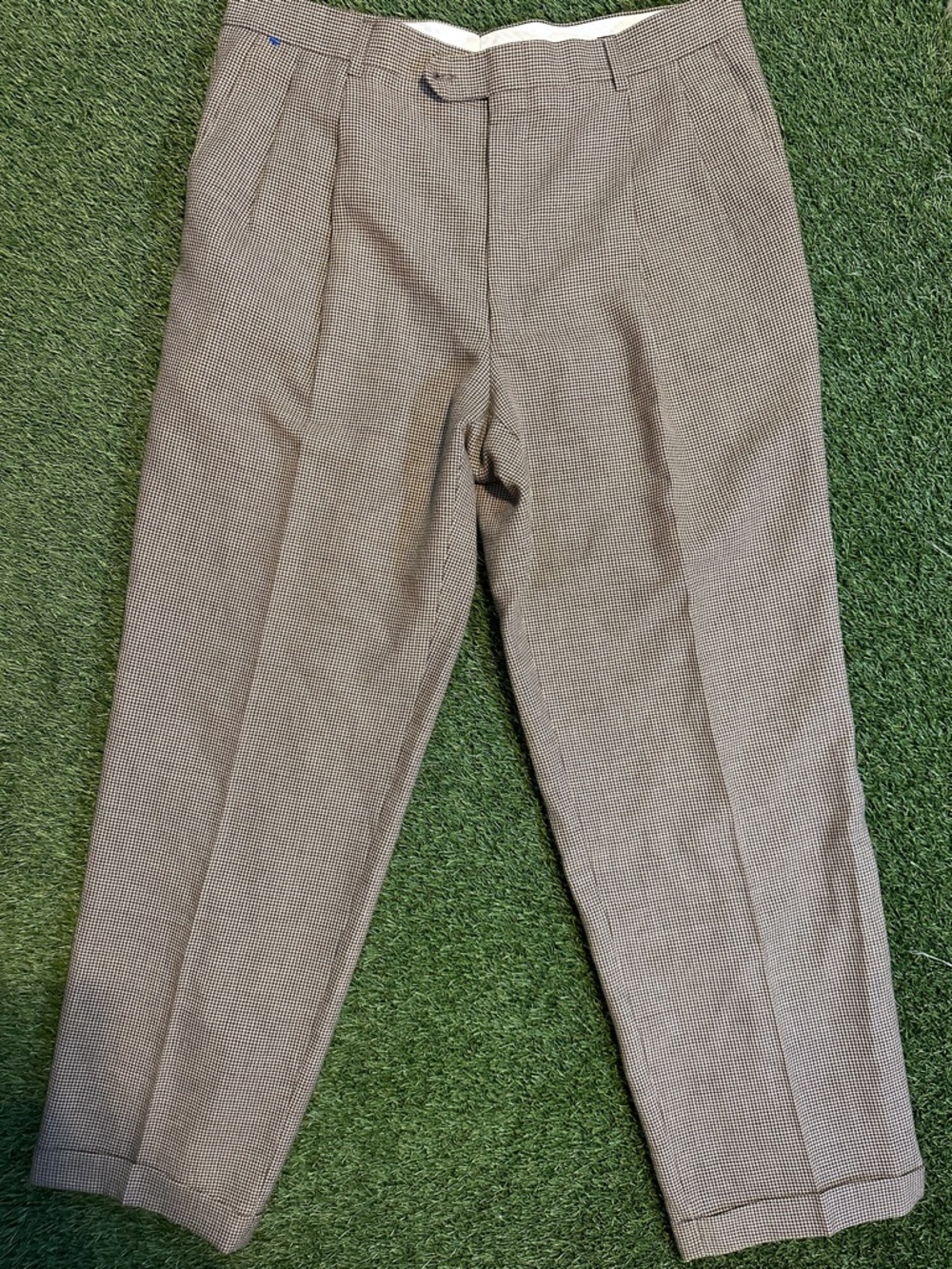 NEW Burberry Brown and Cream Houndstooth Dress Trousers NWOT Size 36